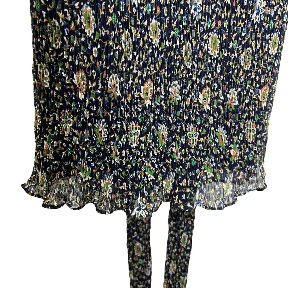 Tory Burch Women's‎ Sz 2 Midi Shift Dress Livia Navy Iris Garden Pleated Tie